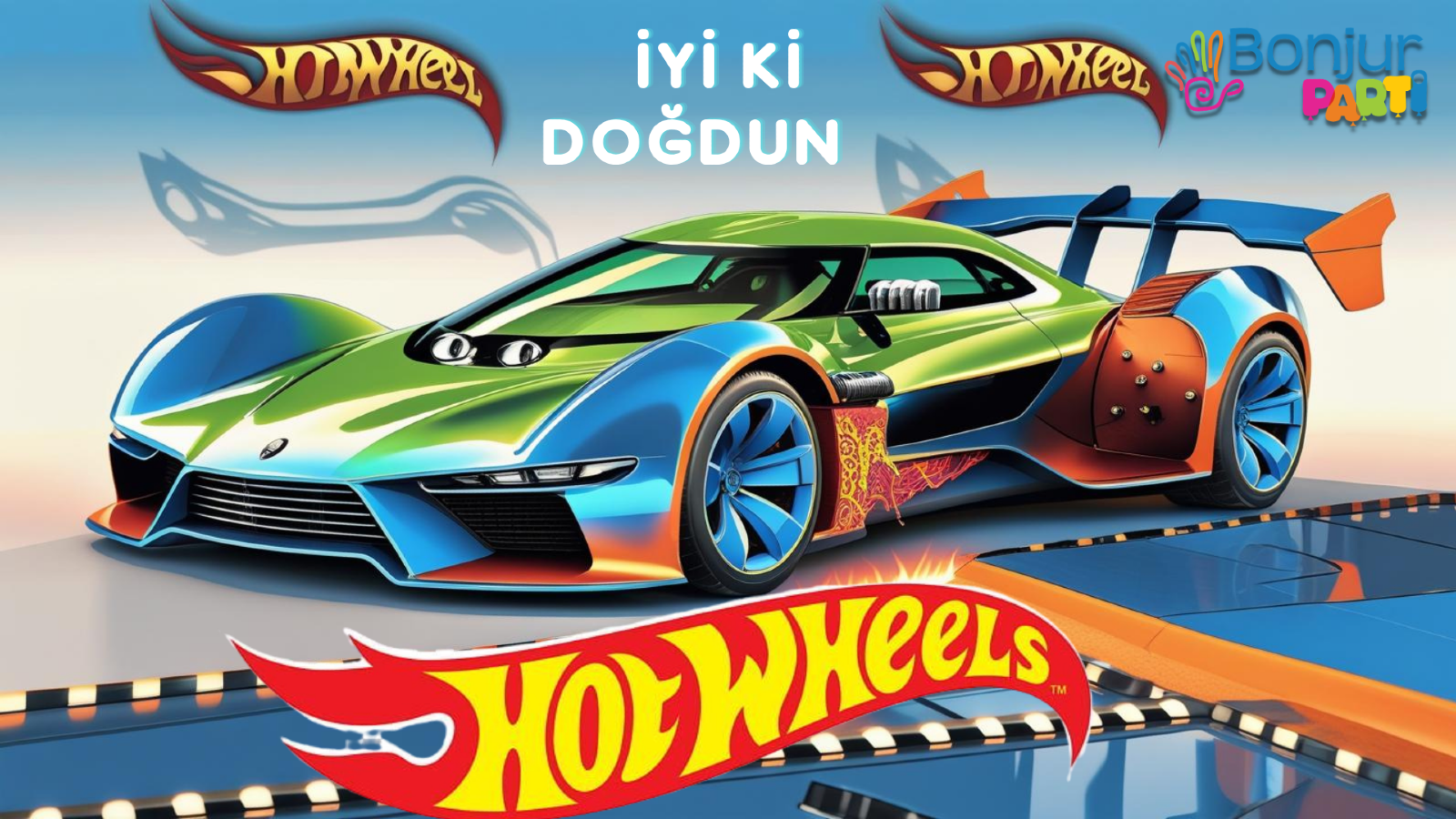 Hot Wheels car themed birthday screen design at Bonjur Party House