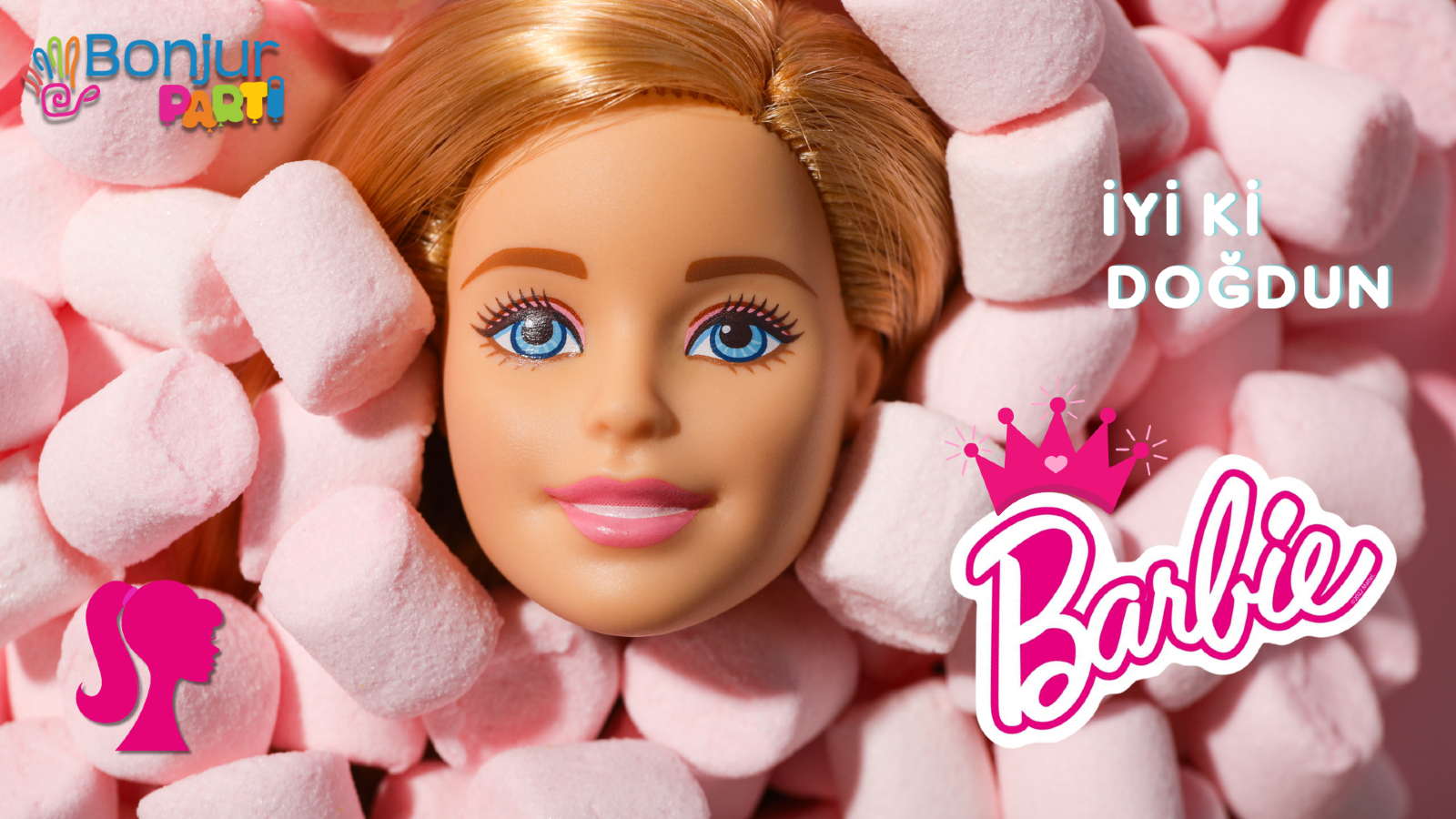 Bonjur parti evinde Barbie temalı doğum günü için hazırlanan İyi ki Doğdun ekran görseli
