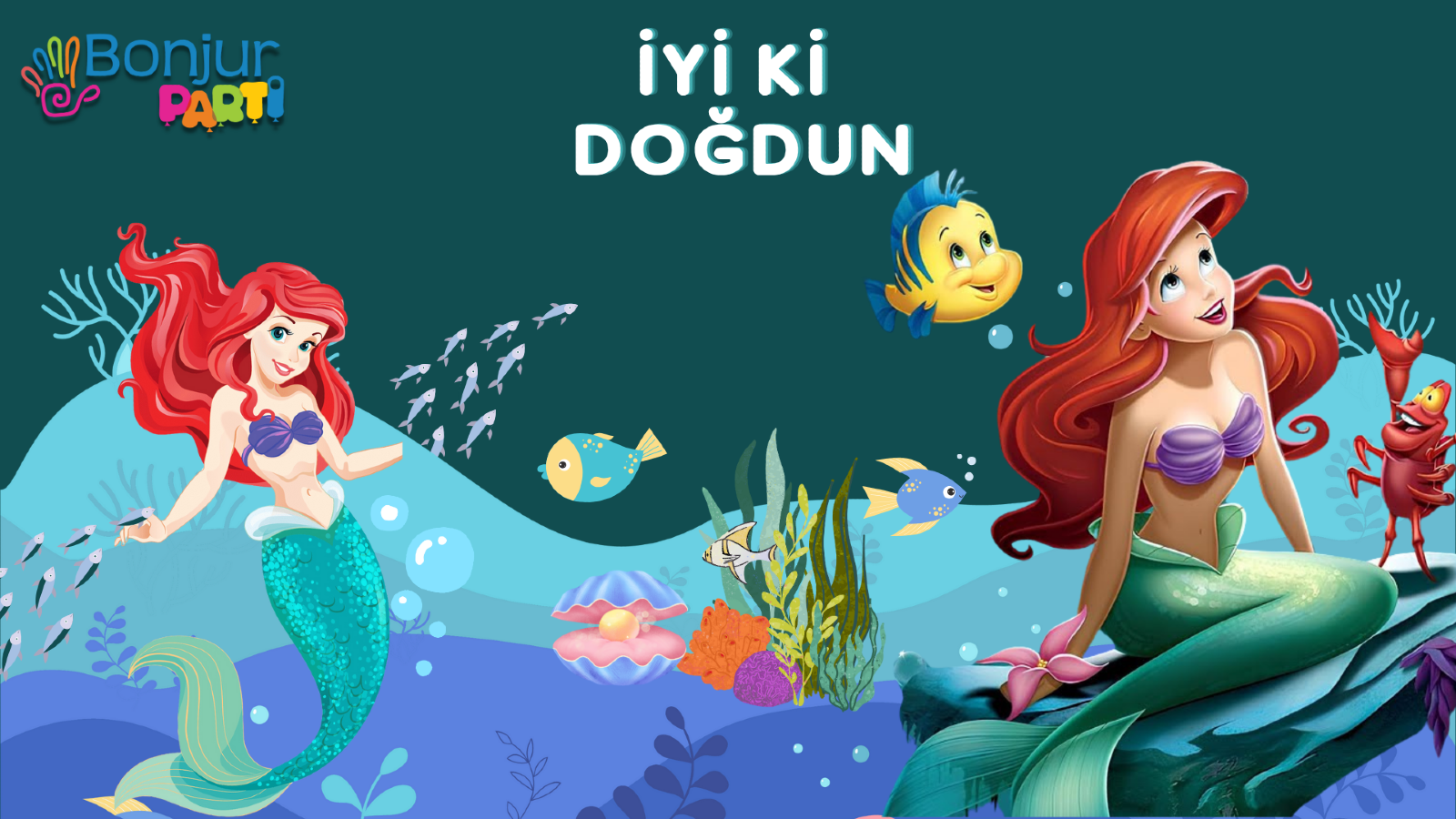 Little Mermaid Ariel themed birthday screen design at Bonjur Party House